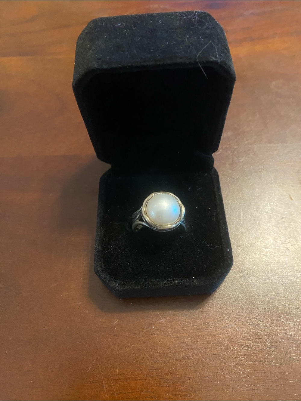 Israel Sterling White pearl Ring with organic metal design